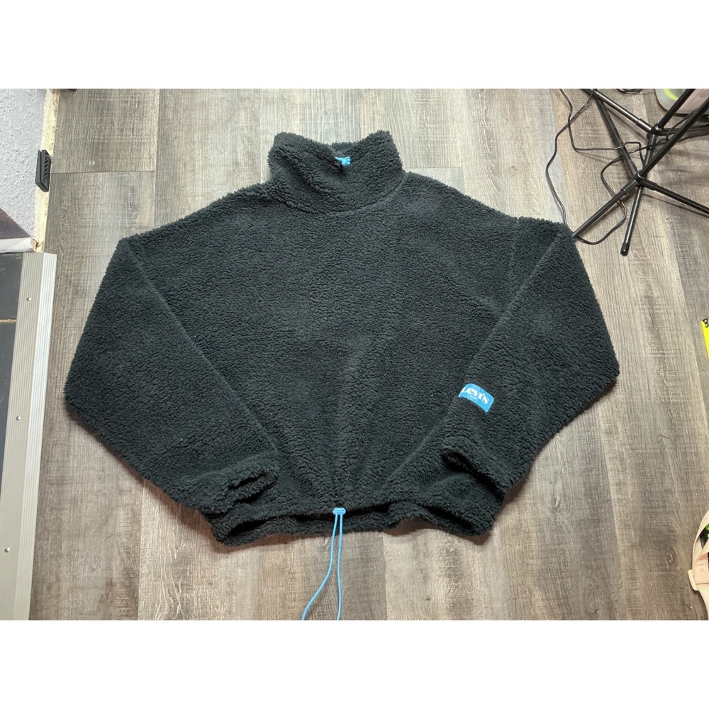 Levis Womens Sherpa Fleece Pullover Mock Neck Drawstring Sweatshirt Black M